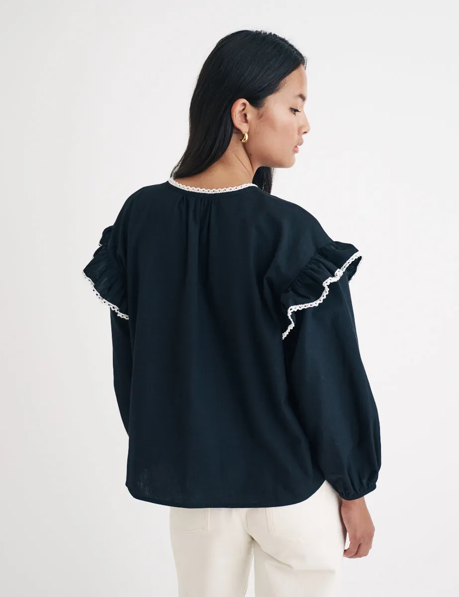 Black Contrast Trim Blouse sold by Nobody's Child product image thumbnail 4