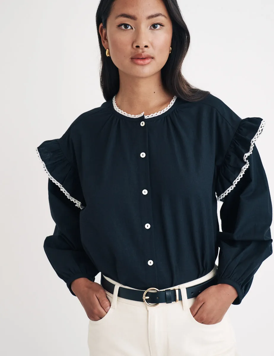 Black Contrast Trim Blouse sold by Nobody's Child product image thumbnail 3