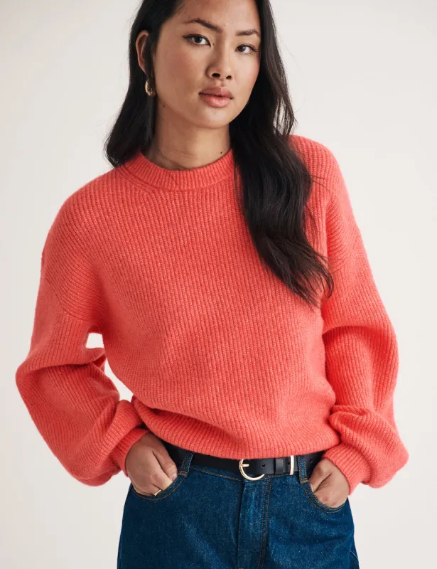 Pink Puff Sleeve Wool Blend Knitted Jumper made by Nobody's Child