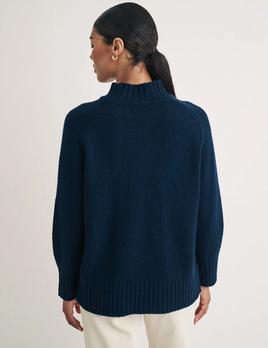 Navy Funnel Neck Wool Knitted Jumper sold by Nobody's Child product image thumbnail 5