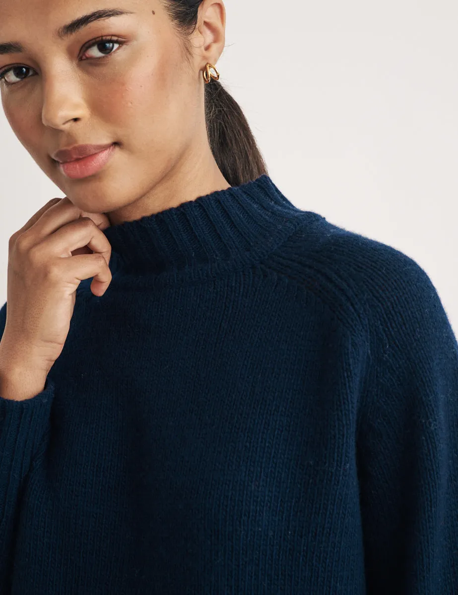 Navy Funnel Neck Wool Knitted Jumper sold by Nobody's Child product image thumbnail 2