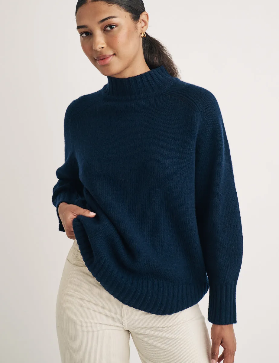 Navy Funnel Neck Wool Knitted Jumper sold by Nobody's Child product image thumbnail 4