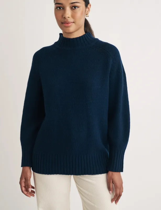 Navy Funnel Neck Wool Knitted Jumper sold by Nobody's Child