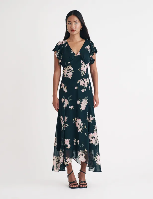 Black Floral Saoirse Midi Dress sold by Nobody's Child