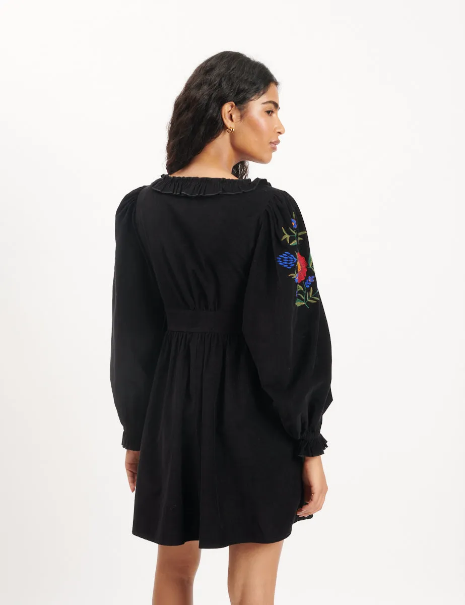 Black Floral Embroidered Cord Flossie Mini Dress sold by Nobody's Child product image thumbnail 4