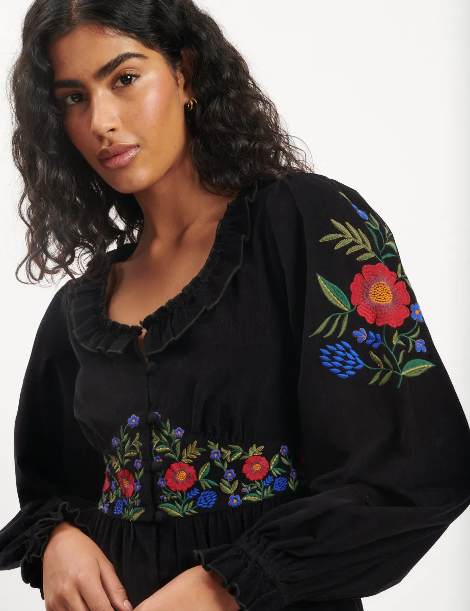 Black Floral Embroidered Cord Flossie Mini Dress sold by Nobody's Child product image thumbnail 2