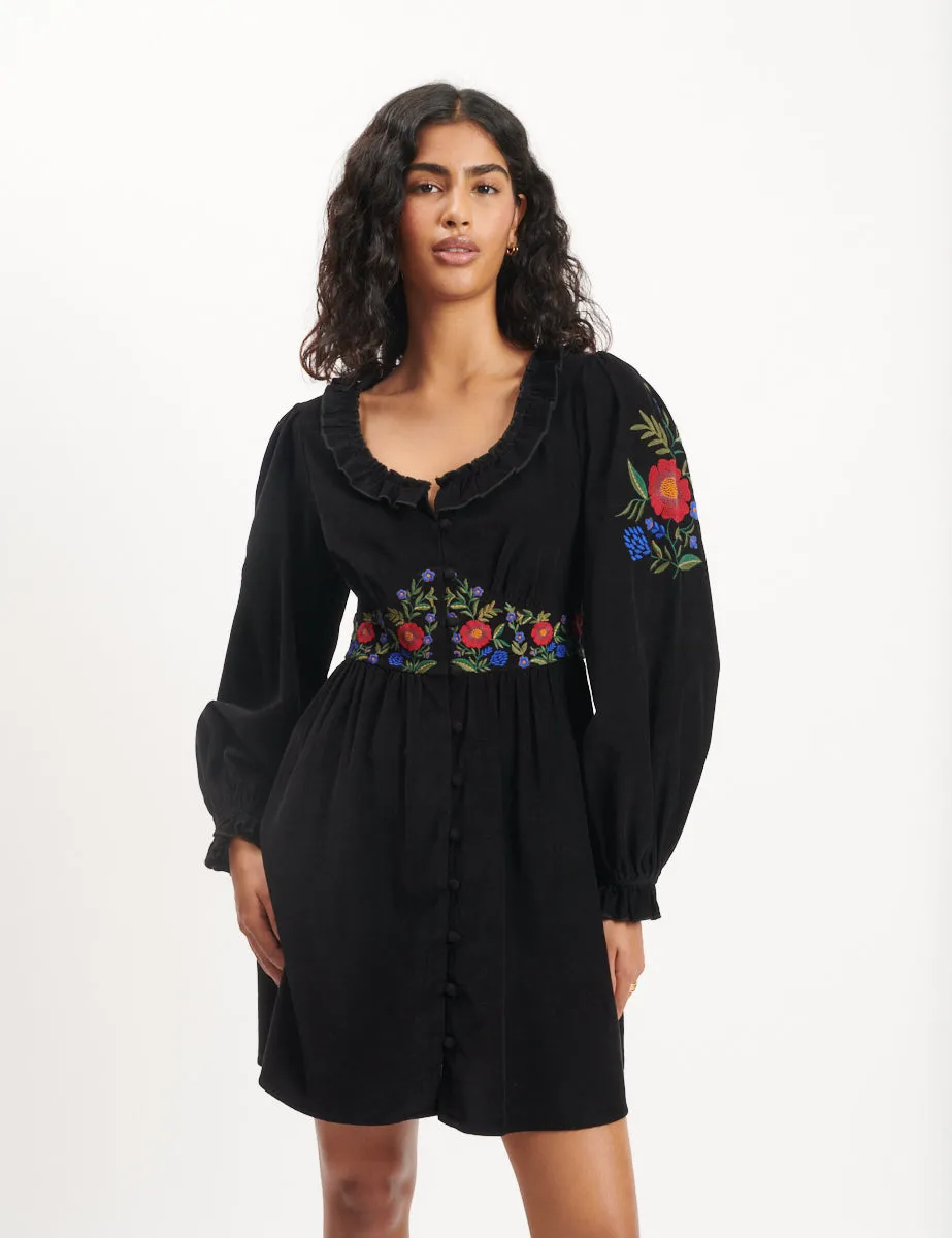 Black Floral Embroidered Cord Flossie Mini Dress sold by Nobody's Child product image thumbnail 3
