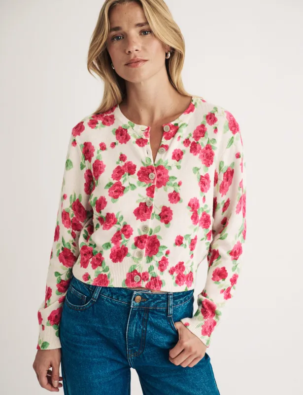 Floral Print Crew Neck Wool Blend Cardigan sold by Nobody's Child