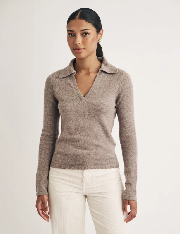Beige Wool Open Collar Knitted Jumper sold by Nobody's Child