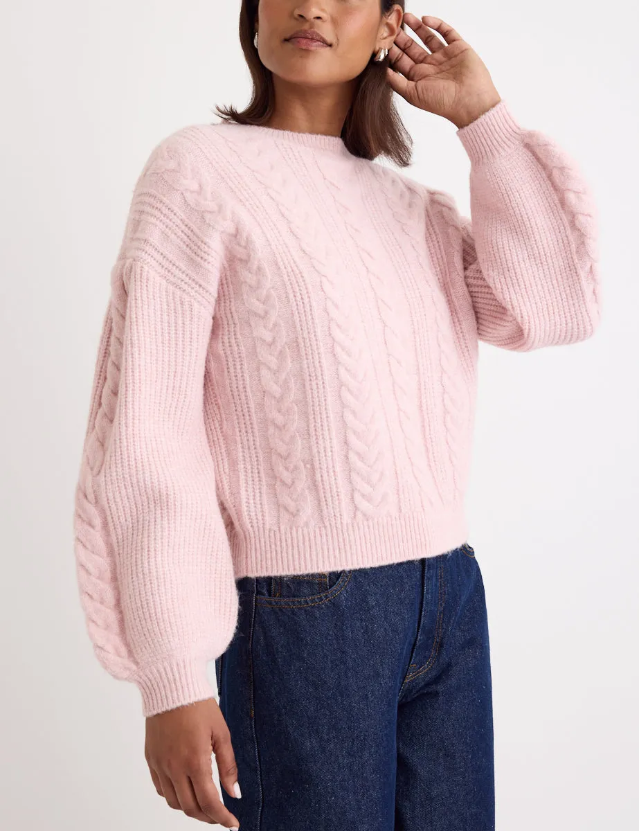 Pastel Pink Cable Wool Blend Knitted Jumper sold by Nobody's Child product image thumbnail 2