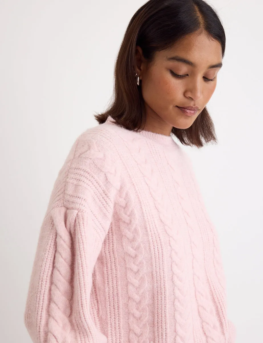 Pastel Pink Cable Wool Blend Knitted Jumper sold by Nobody's Child product image thumbnail 4