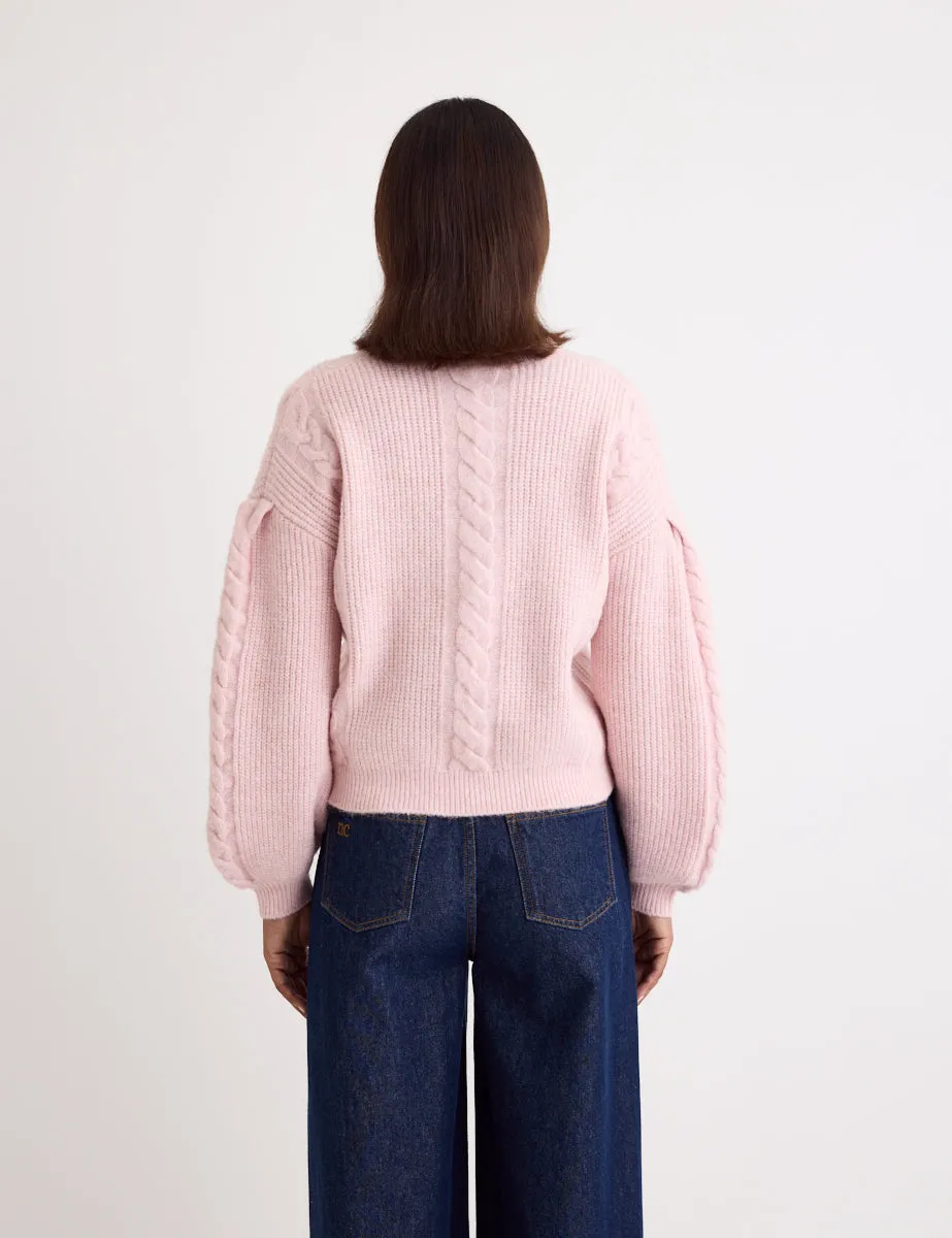 Pastel Pink Cable Wool Blend Knitted Jumper sold by Nobody's Child product image thumbnail 5