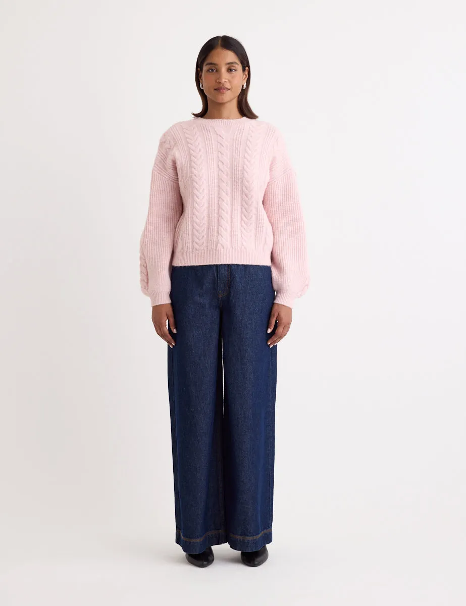 Pastel Pink Cable Wool Blend Knitted Jumper sold by Nobody's Child product image thumbnail 3