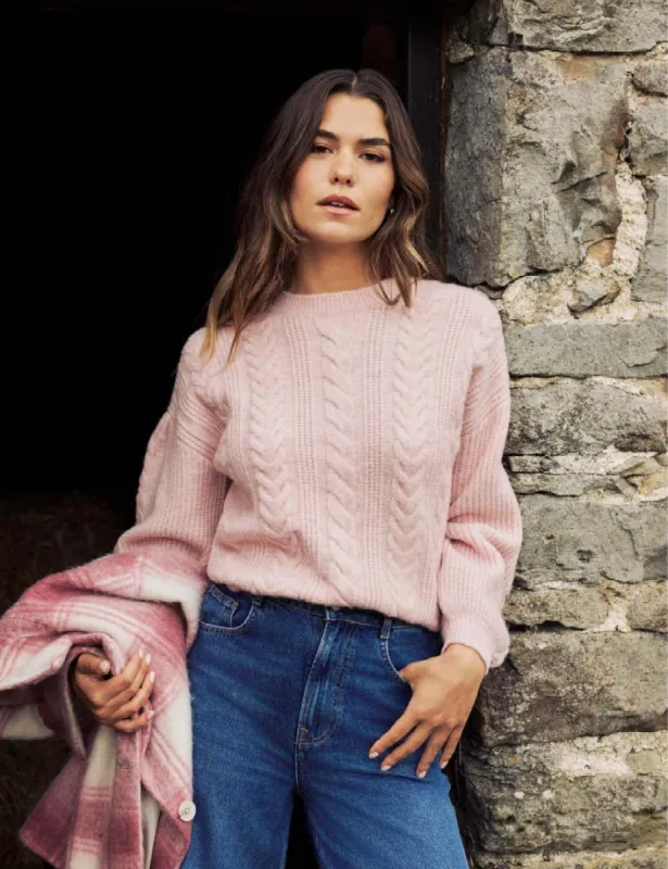 Pastel Pink Cable Wool Blend Knitted Jumper sold by Nobody's Child