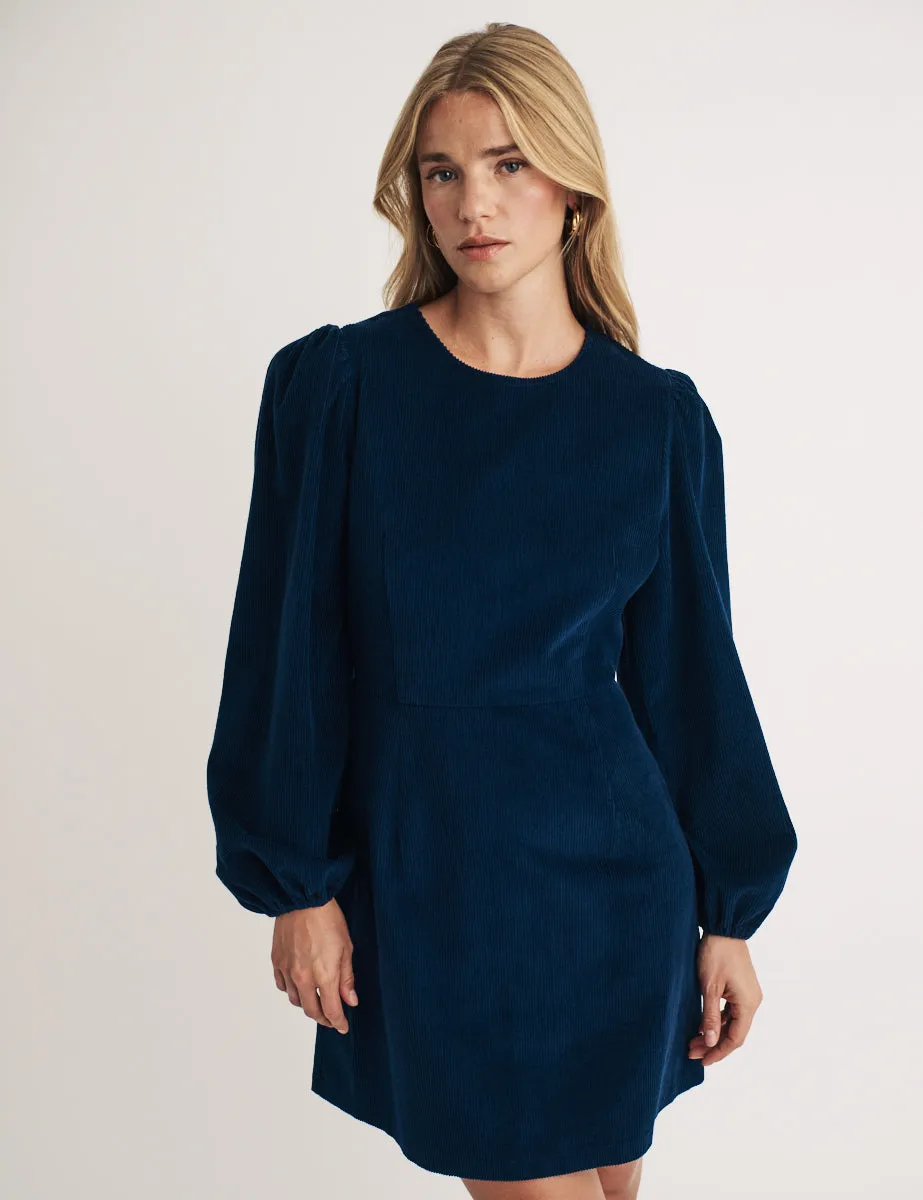 Navy Cord Balloon Sleeve Patras Mini Dress sold by Nobody's Child product image thumbnail 2