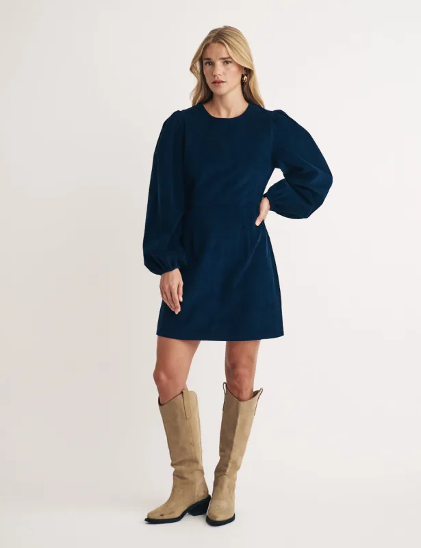 Navy Cord Balloon Sleeve Patras Mini Dress sold by Nobody's Child