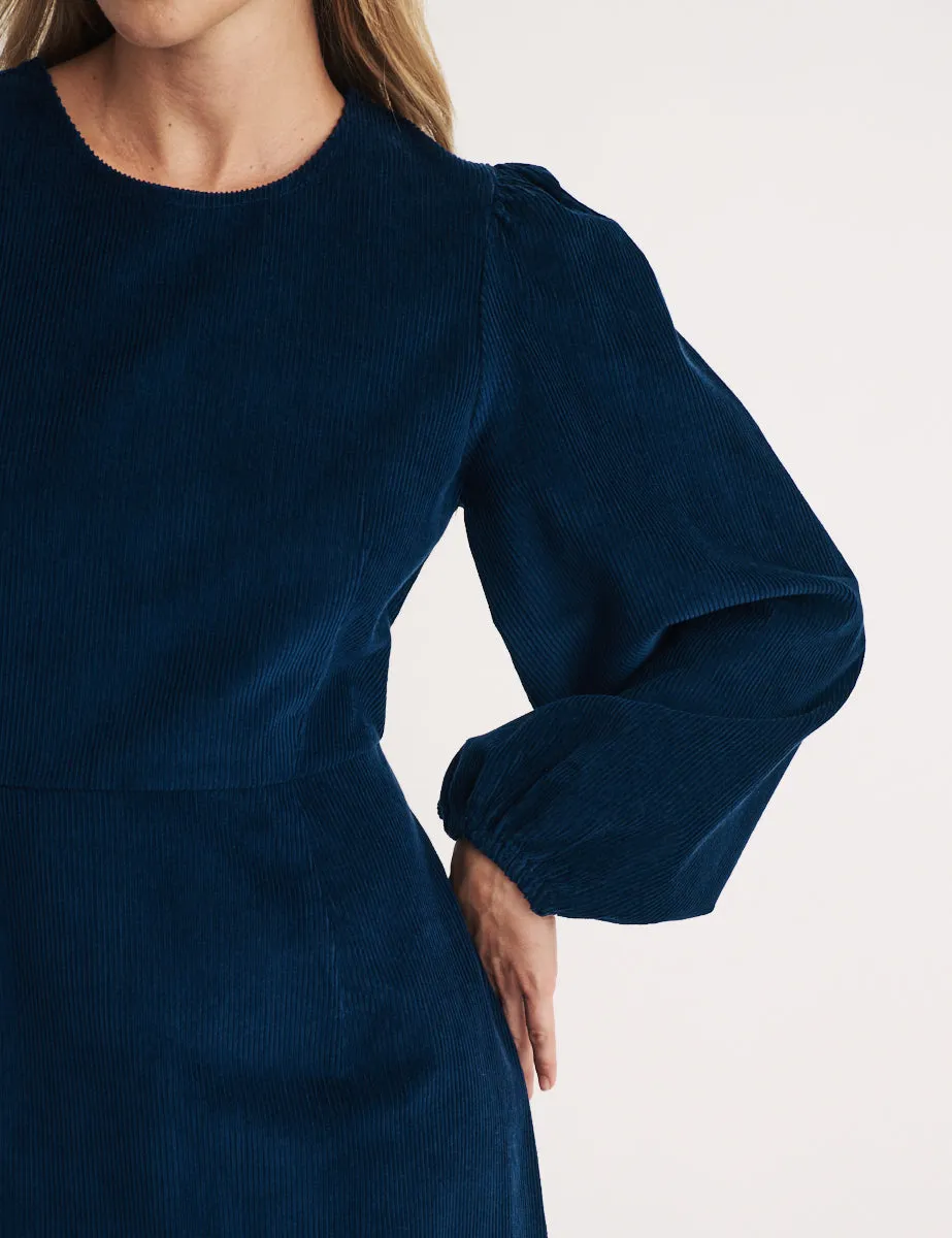 Navy Cord Balloon Sleeve Patras Mini Dress sold by Nobody's Child product image thumbnail 3