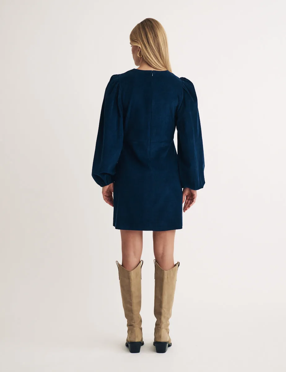 Navy Cord Balloon Sleeve Patras Mini Dress sold by Nobody's Child product image thumbnail 4
