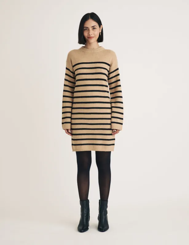 Beige Striped Knitted Mini Jumper Dress sold by Nobody's Child