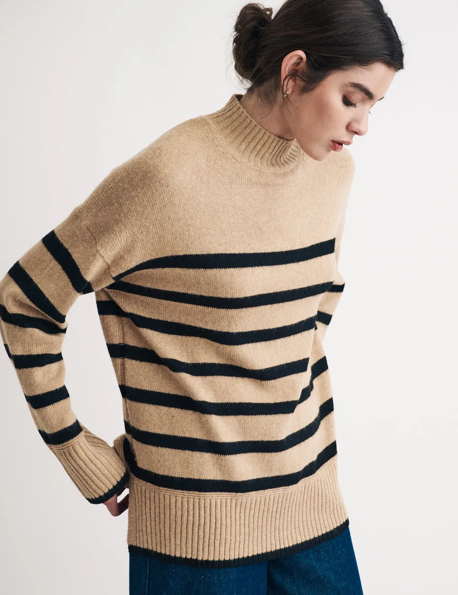 Beige Striped Funnel Neck Longline Knitted Jumper sold by Nobody's Child product image thumbnail 3
