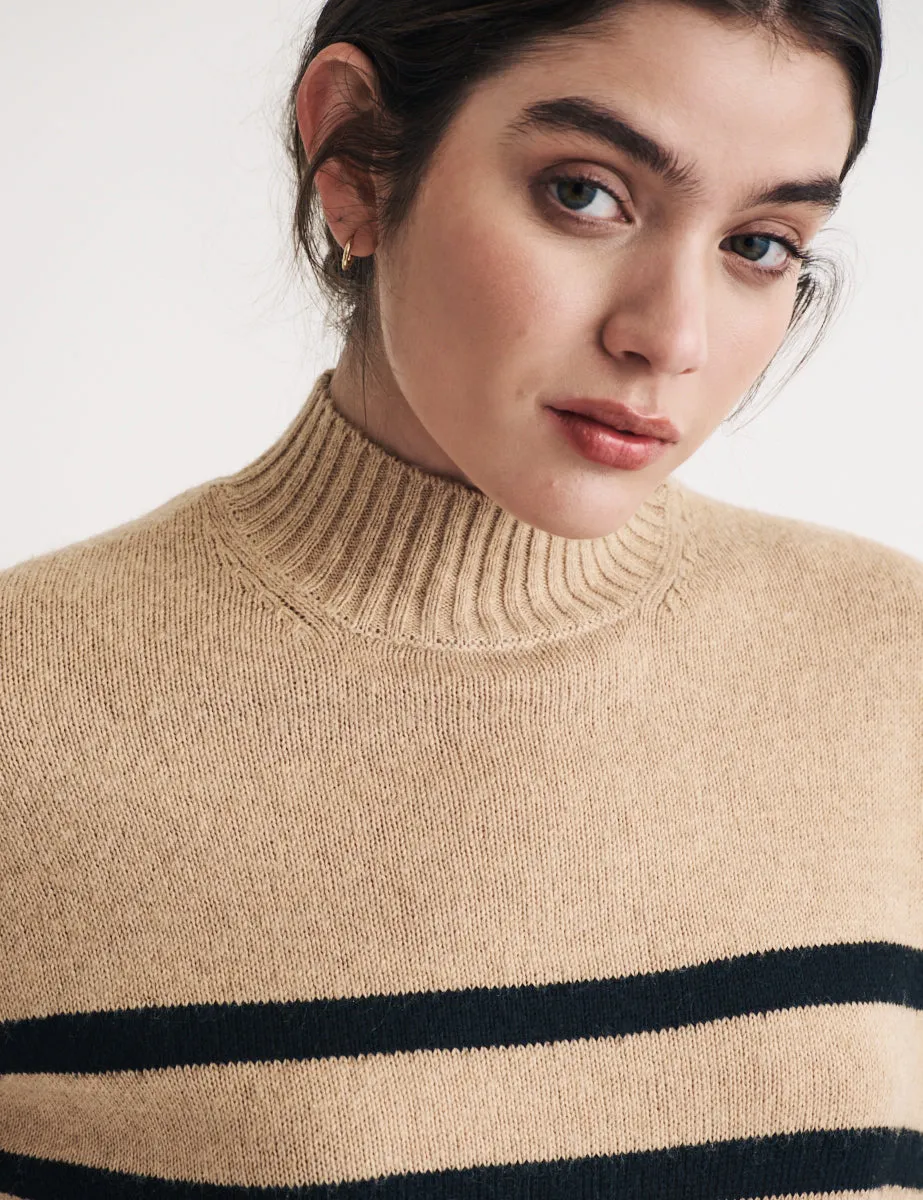 Beige Striped Funnel Neck Longline Knitted Jumper sold by Nobody's Child product image thumbnail 2
