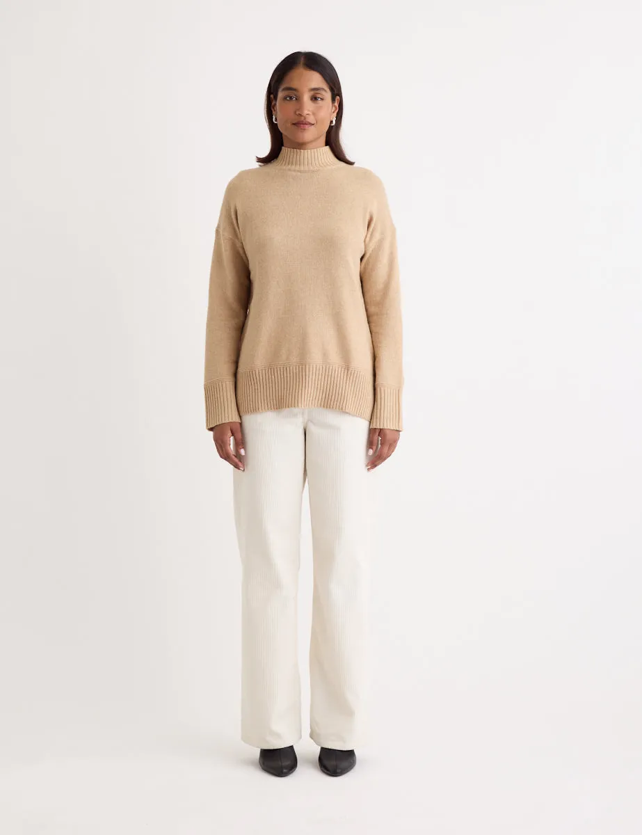 Beige Funnel Neck Longline Knitted Jumper sold by Nobody's Child product image thumbnail 2