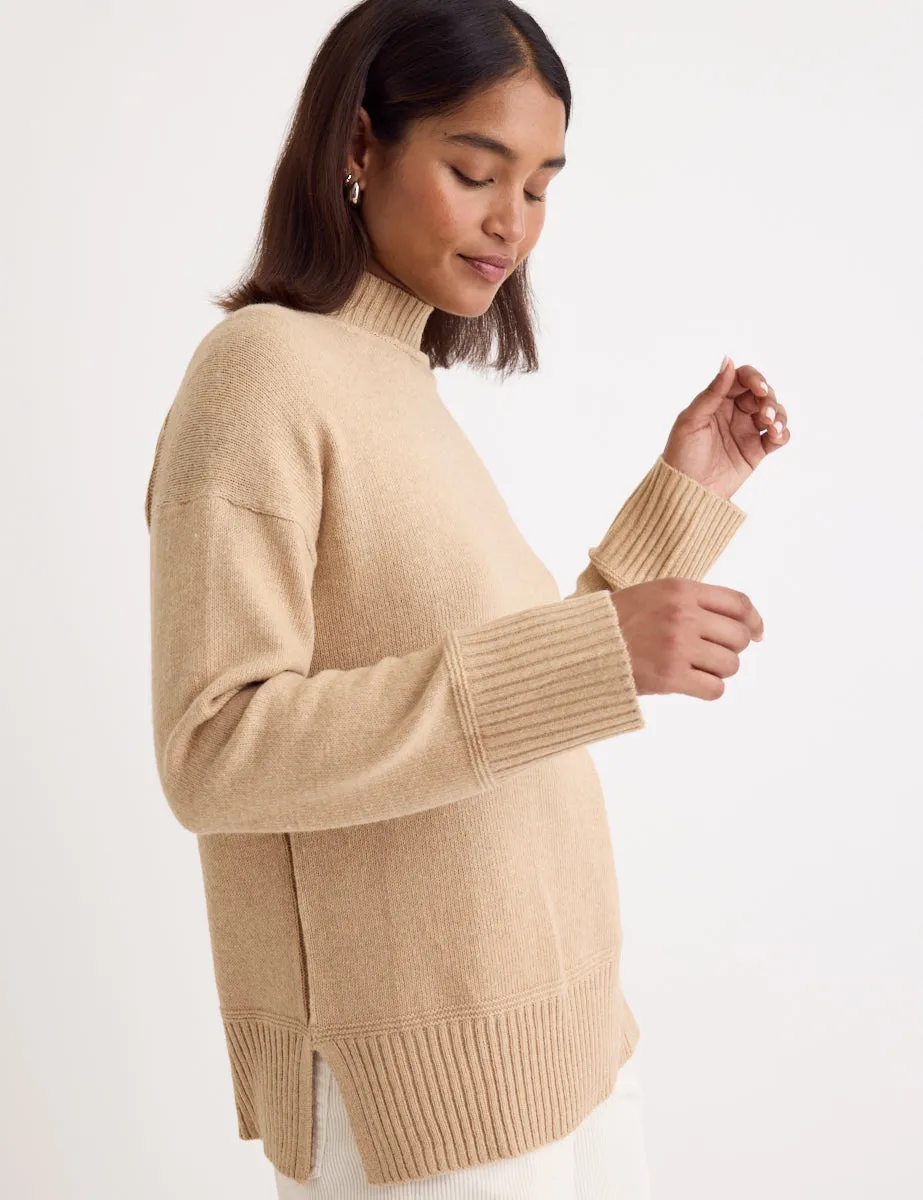 Beige Funnel Neck Longline Knitted Jumper sold by Nobody's Child product image thumbnail 3
