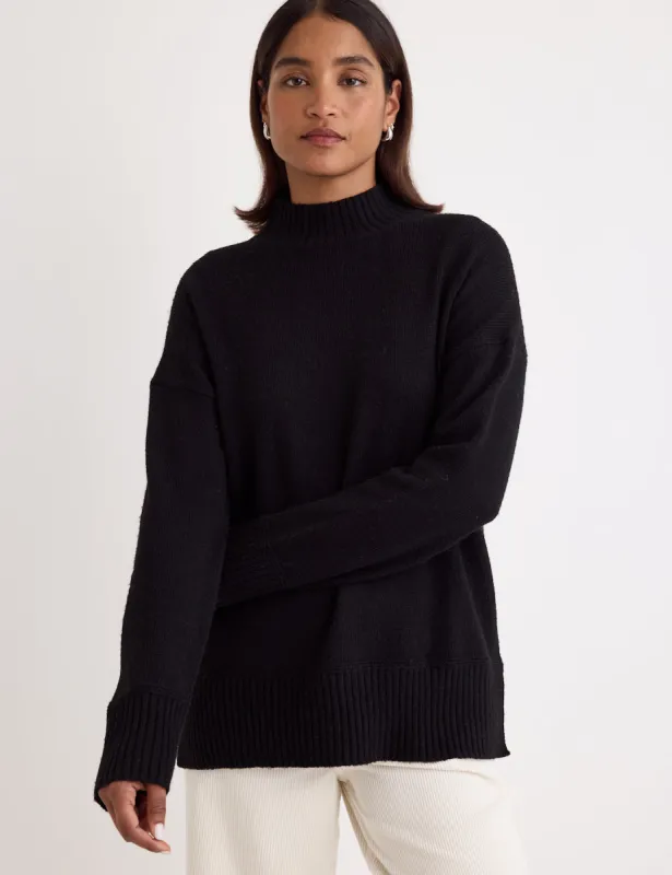 Black Knitted Funnel Neck Longline Jumper sold by Nobody's Child