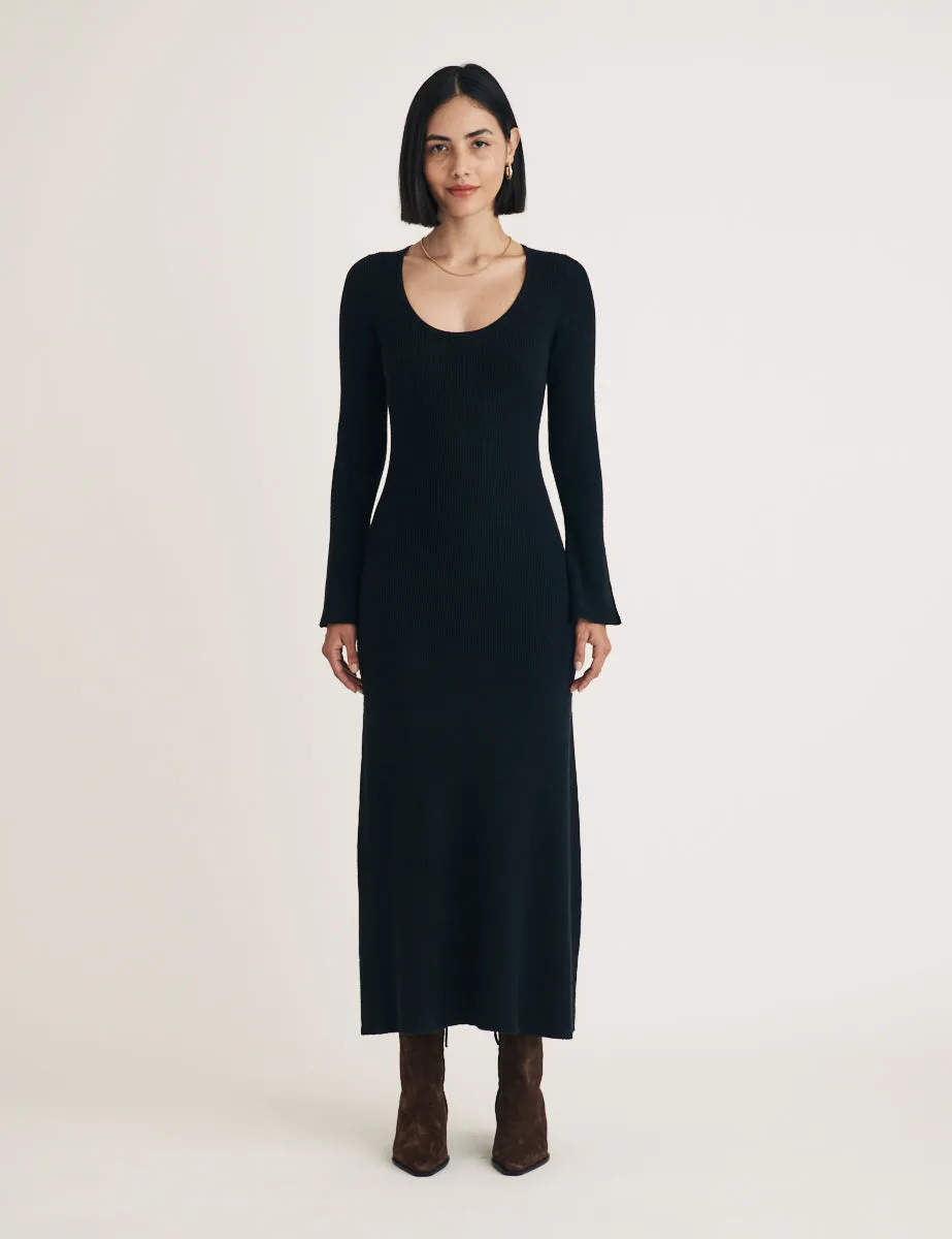 Black Knitted Scoop Neck Midi Dress sold by Nobody's Child