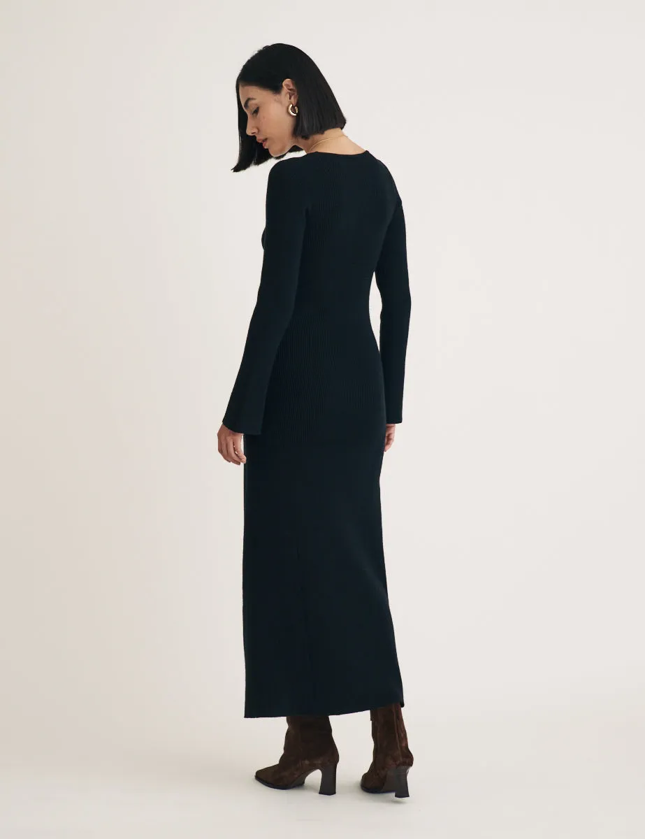 Black Knitted Scoop Neck Midi Dress sold by Nobody's Child product image thumbnail 4