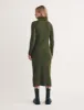 Khaki Knitted Roll Neck Wool Blend Midi Jumper Dress sold by Nobody's Child