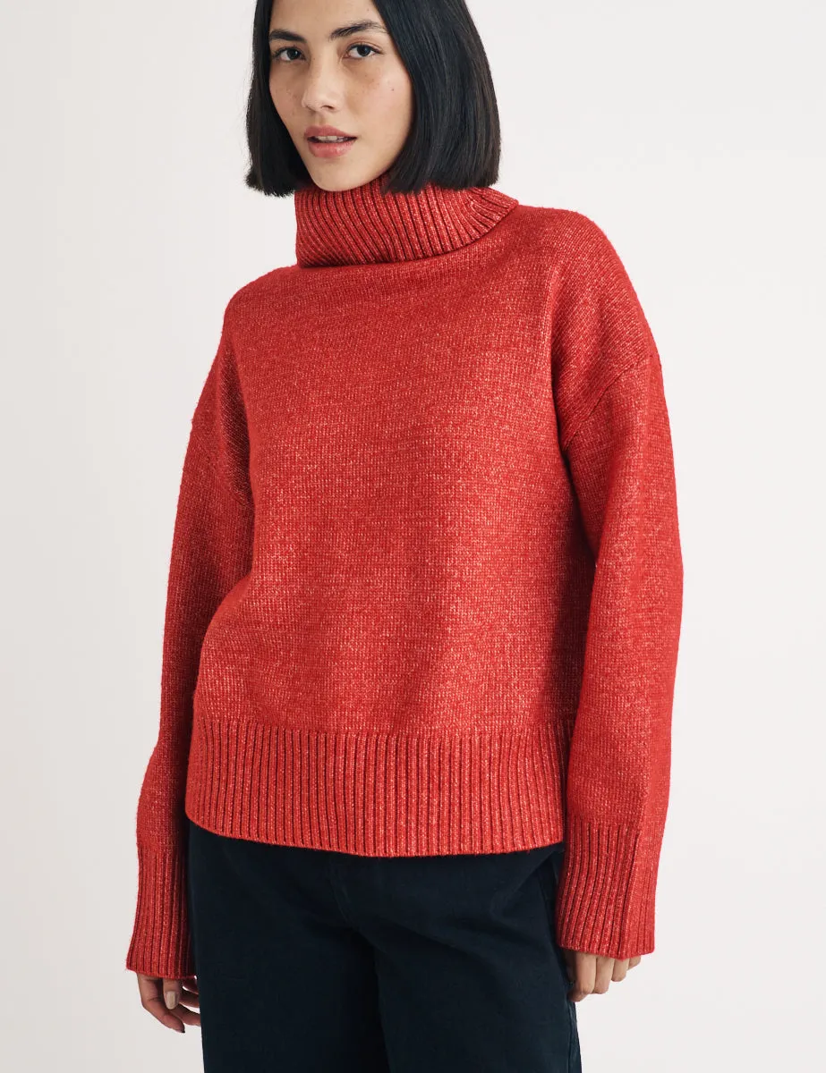 Red Roll Neck Knitted Jumper sold by Nobody's Child