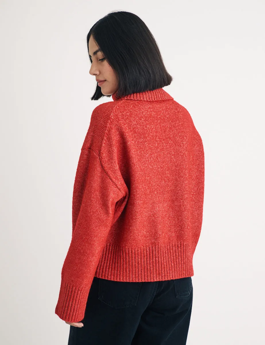 Red Roll Neck Knitted Jumper sold by Nobody's Child product image thumbnail 4