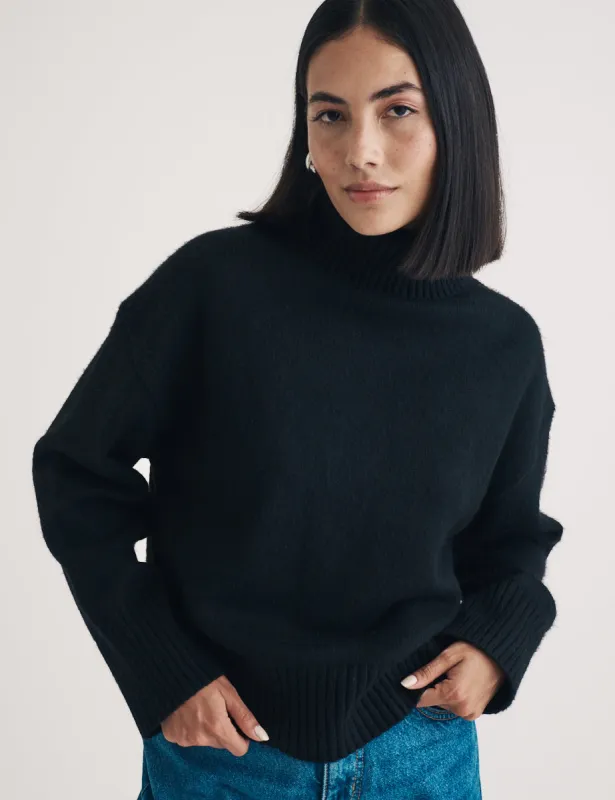 Black Knitted Roll Neck Jumper made by Nobody's Child