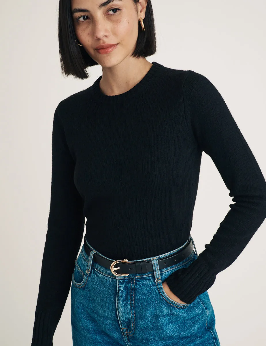 Black Knitted Crew Neck Jumper sold by Nobody's Child