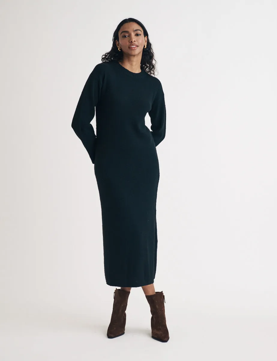 Black Crew Neck Knitted Midi Jumper Dress sold by Nobody's Child
