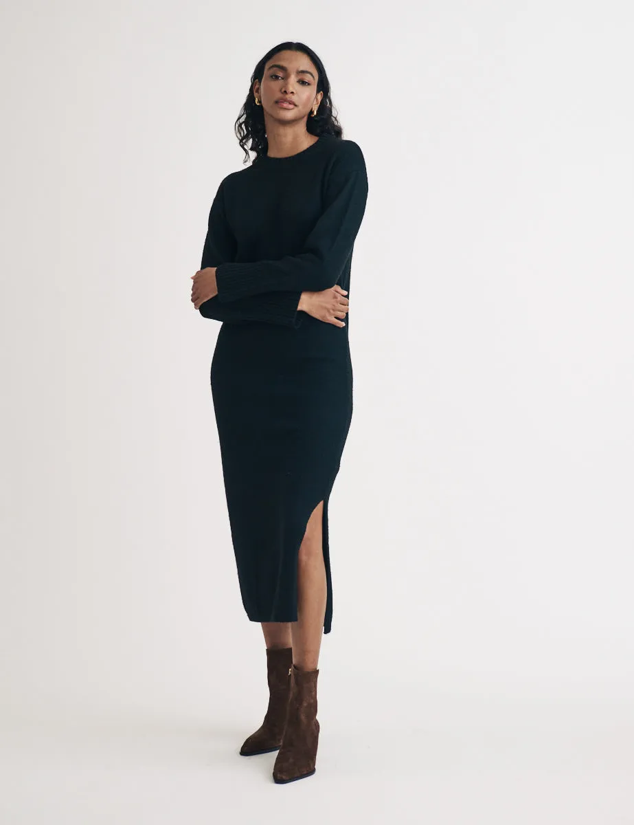 Black Crew Neck Knitted Midi Jumper Dress sold by Nobody's Child product image thumbnail 3