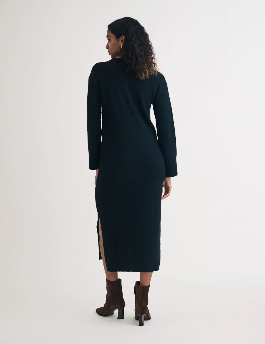 Black Crew Neck Knitted Midi Jumper Dress sold by Nobody's Child product image thumbnail 4
