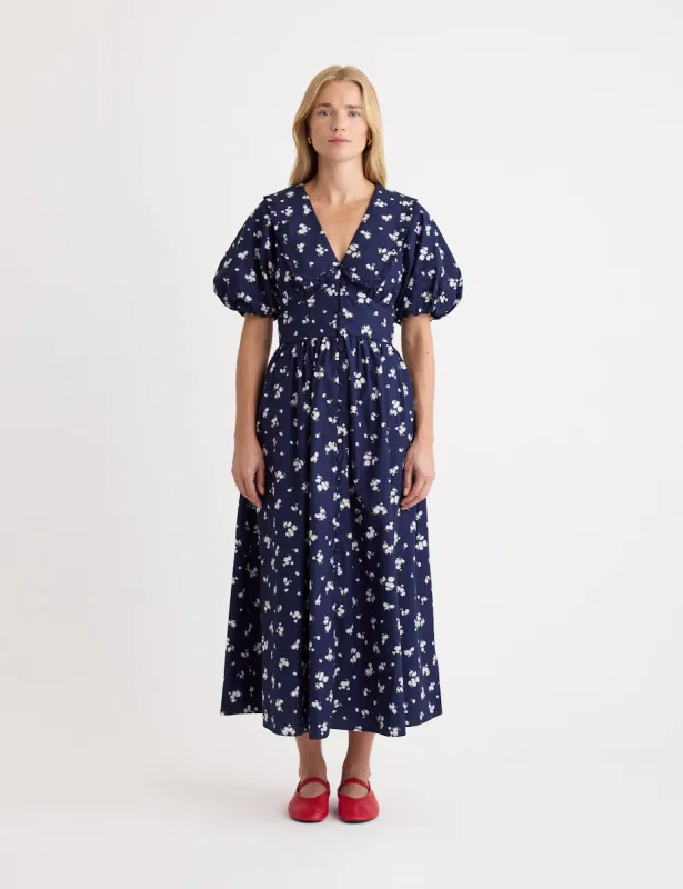 Blue Floral Peter Pan Collar Sara Midi Dress sold by Nobody's Child
