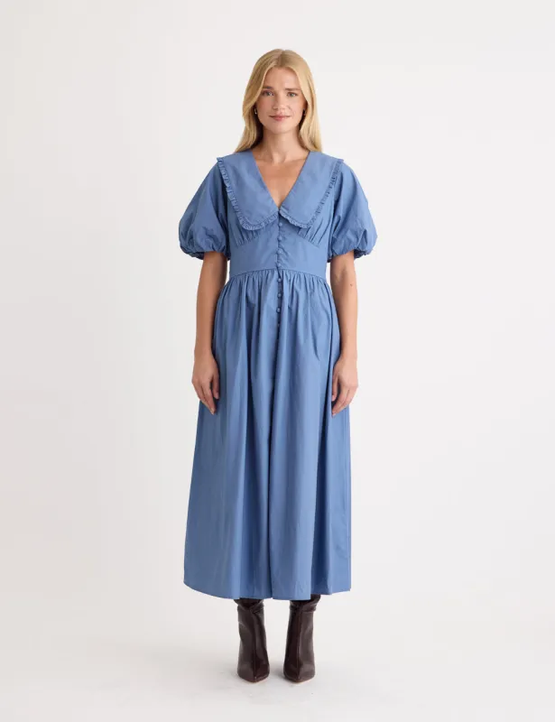 Blue Peter Pan Collar Sara Midi Dress sold by Nobody's Child