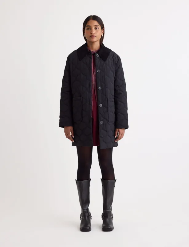 Black Quilted Longline Jacket sold by Nobody's Child