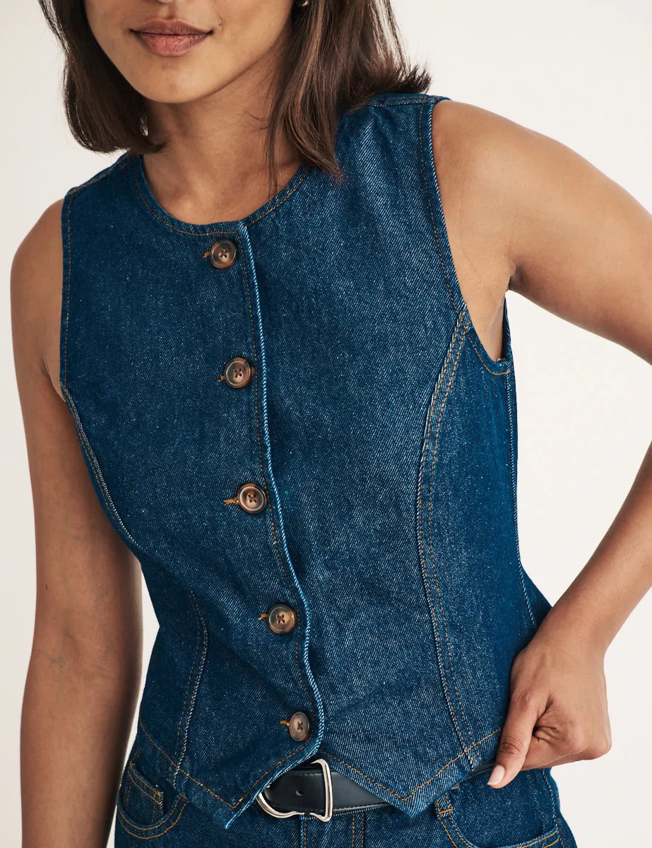 Dark Wash Denim Waistcoat sold by Nobody's Child product image thumbnail 2