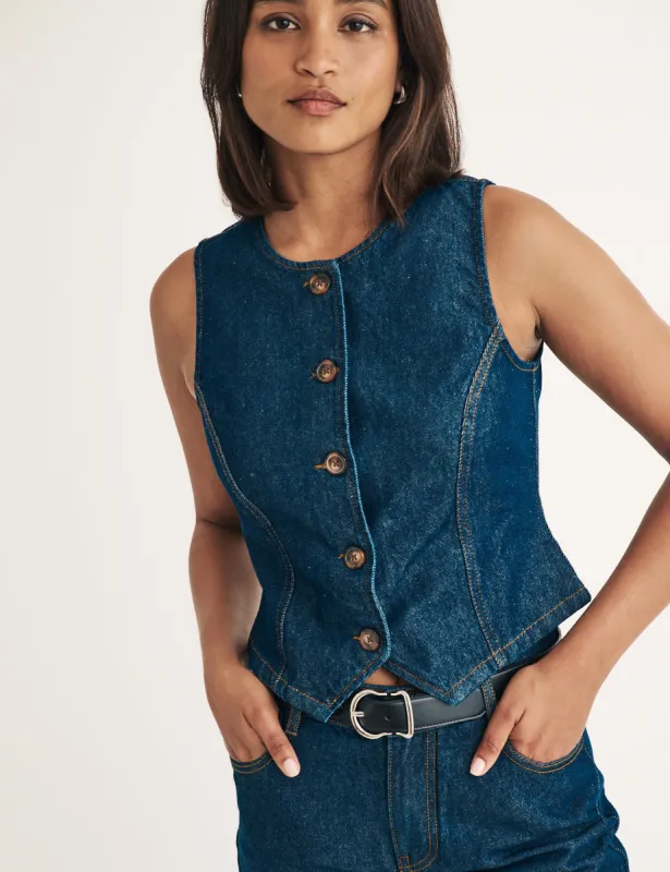 Dark Wash Denim Waistcoat sold by Nobody's Child