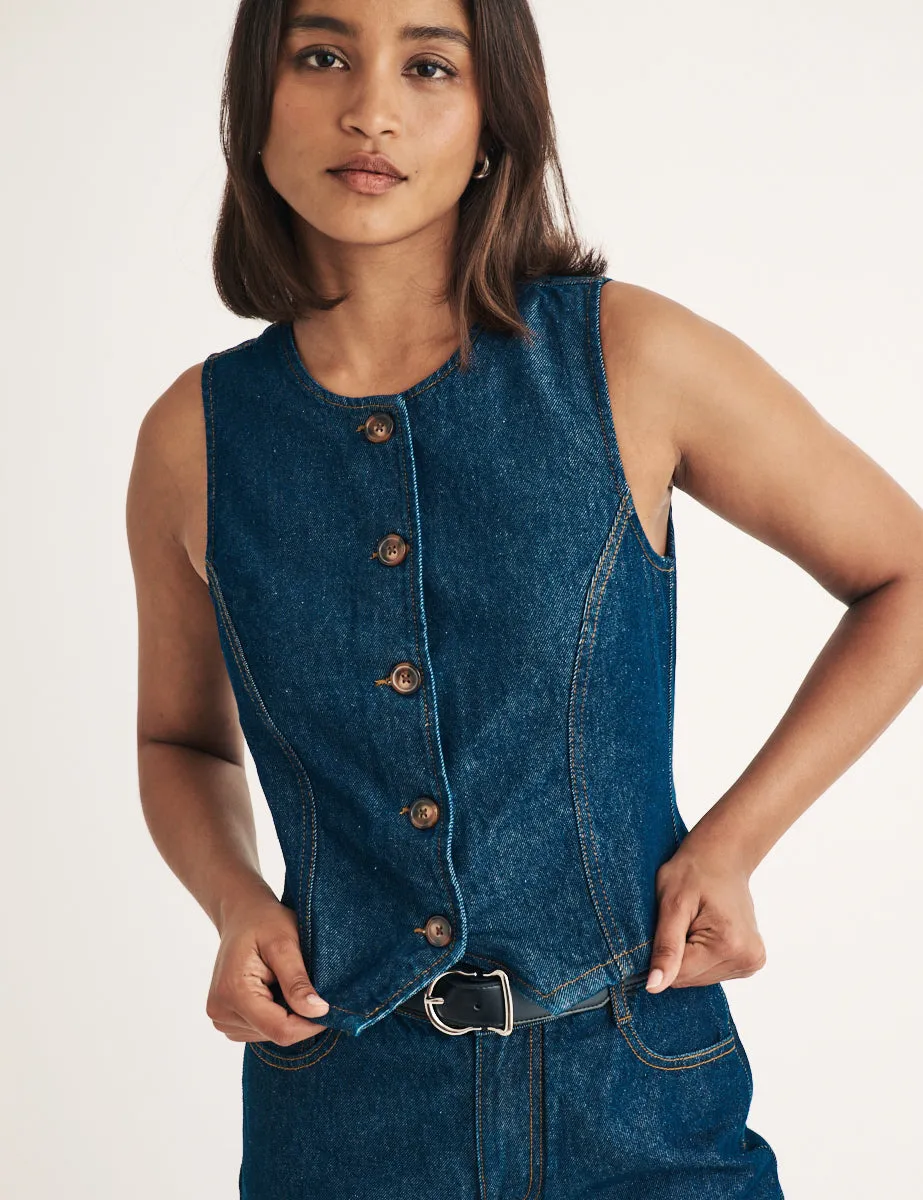 Dark Wash Denim Waistcoat sold by Nobody's Child product image thumbnail 4