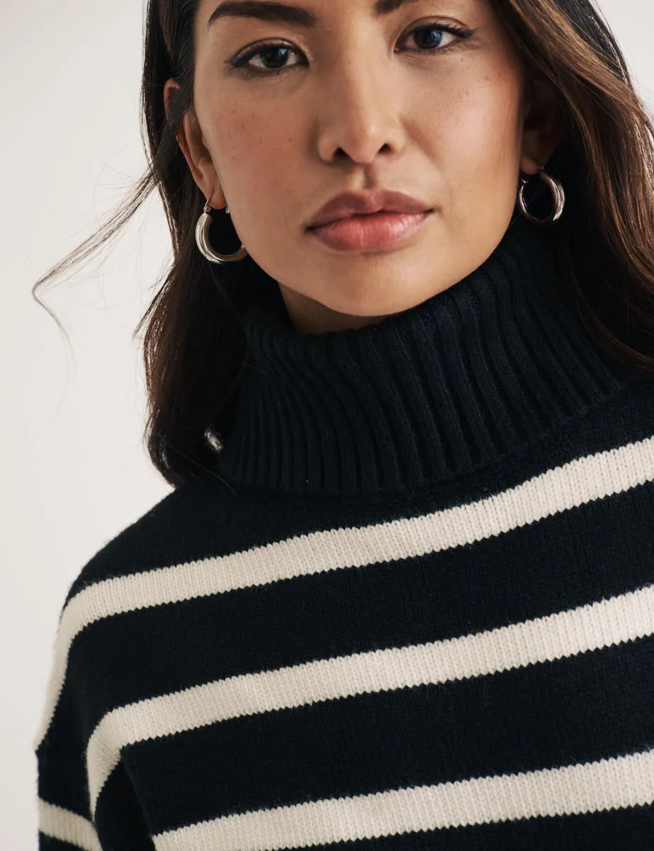 Black Stripe Roll Neck Knitted Jumper sold by Nobody's Child product image thumbnail 2