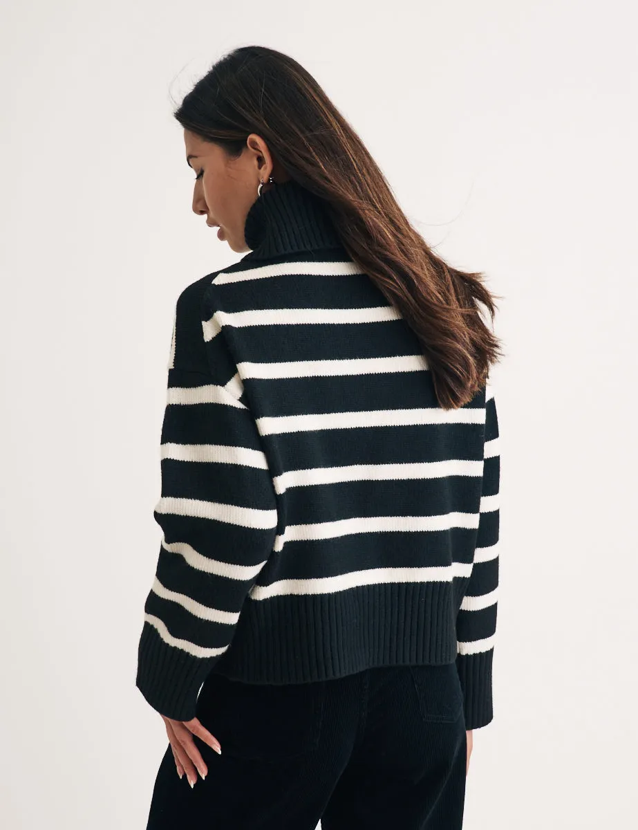 Black Stripe Roll Neck Knitted Jumper sold by Nobody's Child product image thumbnail 5