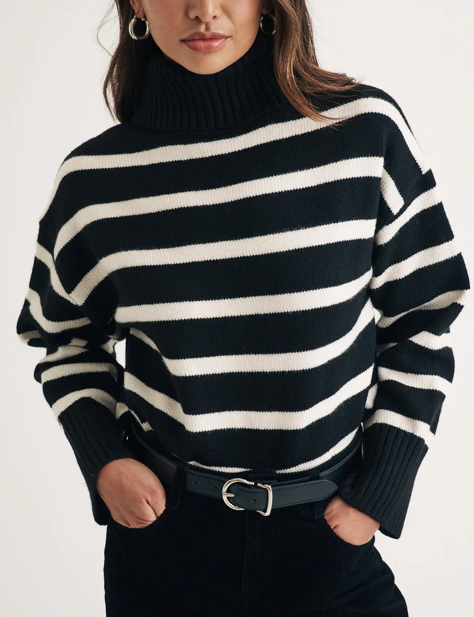 Black Stripe Roll Neck Knitted Jumper sold by Nobody's Child product image thumbnail 4