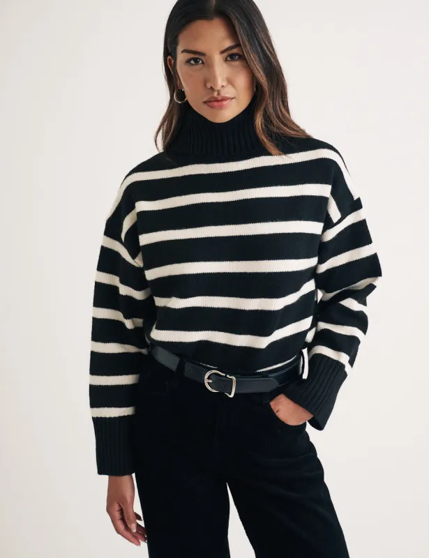 Black Stripe Roll Neck Knitted Jumper sold by Nobody's Child