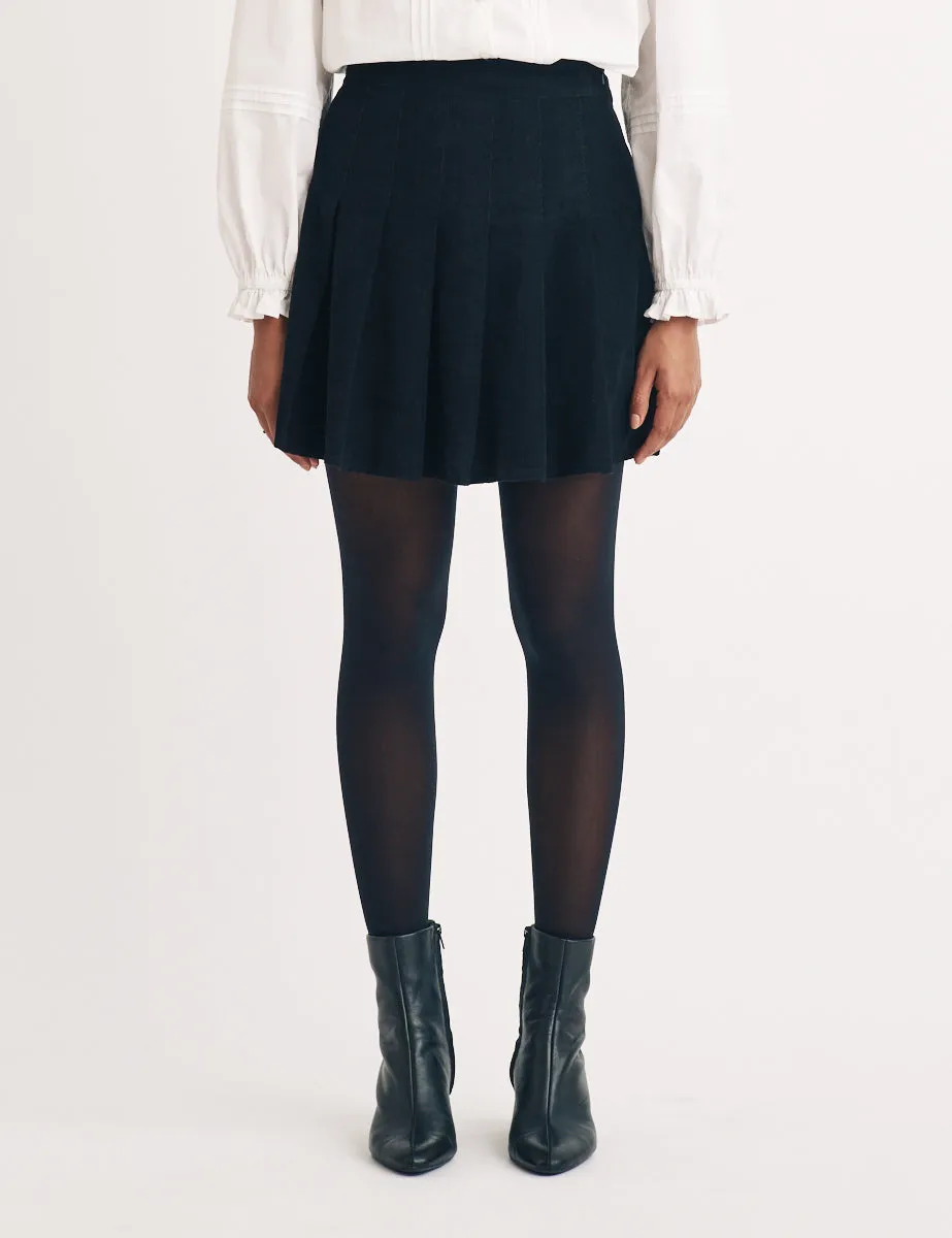 Black Cord Mini Box Pleated Skirt sold by Nobody's Child