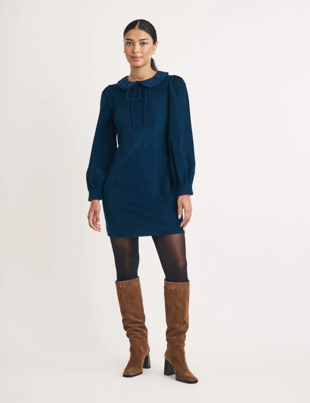 Blue Cord Tie Collar Linden Mini Dress sold by Nobody's Child